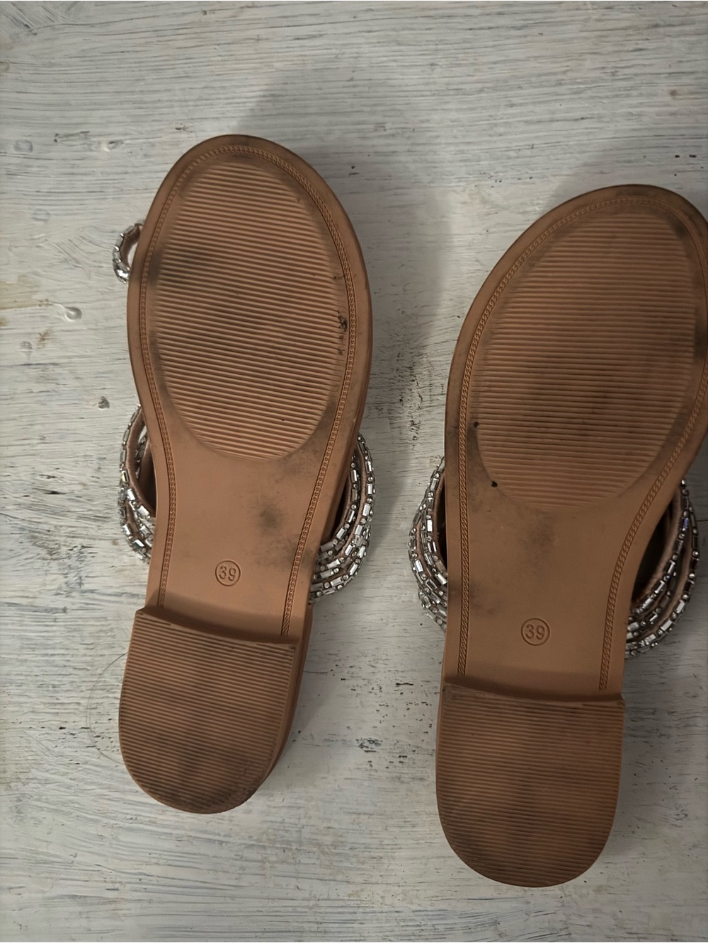 Liliana Tan Rhinestone Toe-Loop Slide Sandals - Picture 3 of 3